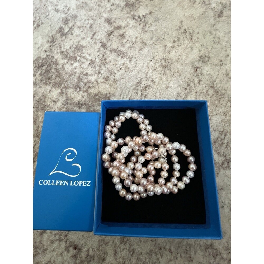 Colleen Lopez Necklace Freshwater Pearl Pink White Sterling Silver Clasp W/Box